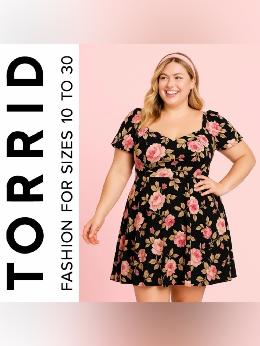 Torrid Black Mini Pink Roses Floral Challis Coquette Dress, 5x, NWT!
